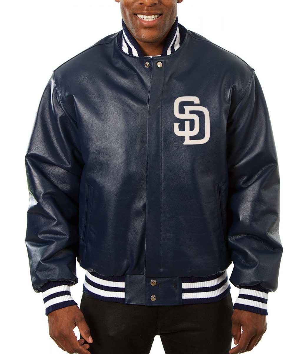 Varsity San Diego Padres Navy Blue Leather Jacket