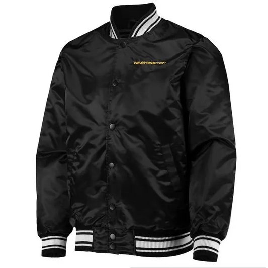 Washington Commanders Black Satin Jacket – Front View