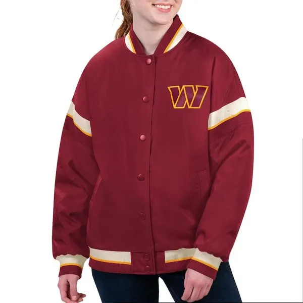 Washington Commanders Maroon Varsity Jacket – Front View