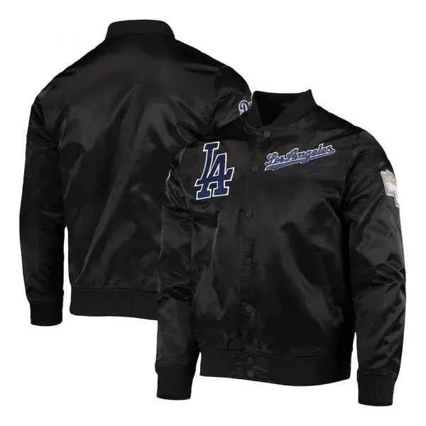 Wordmark LA Dodgers Bomber Black Satin Jacket