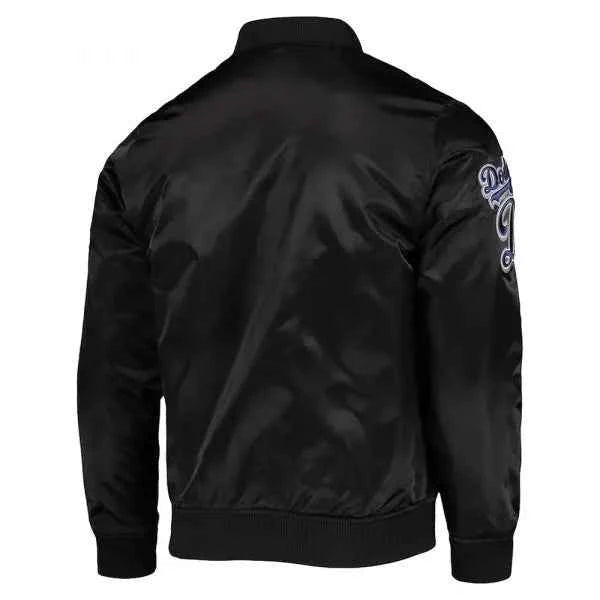 Wordmark LA Dodgers Bomber Black Satin Jacket