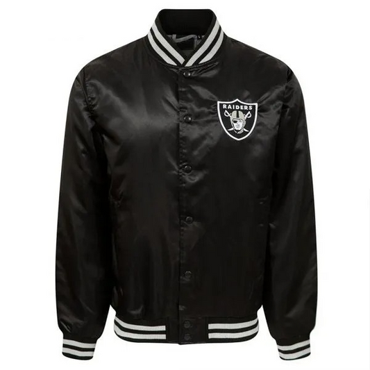 Las Vegas Raiders Black Satin Jacket – Front View