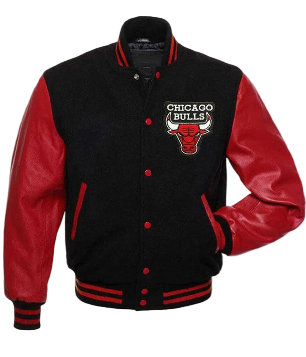 Chicago Bulls Black Varsity Jacket – Front View